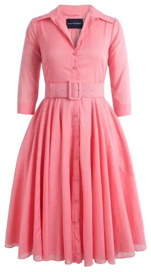 Aster Dress Shirt Collar 3/4 Sleeve Midi Length Cotton Musola_Solid_Soft Peach