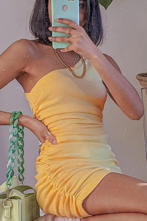 Dunnmall One Shoulder Drawstring Mini Dress