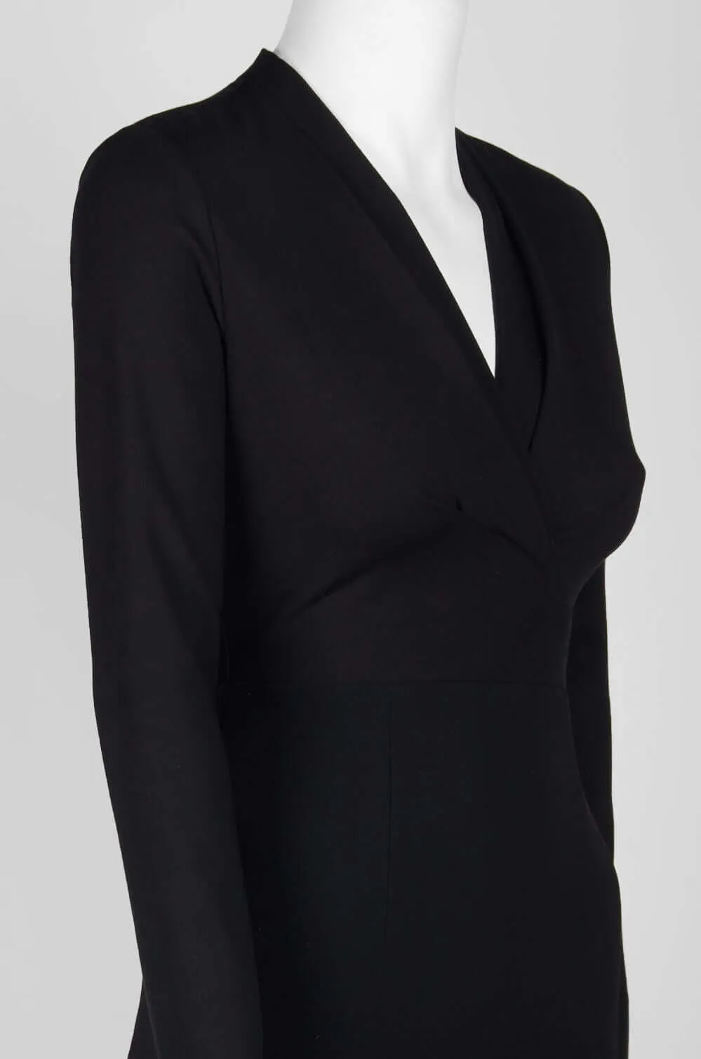 Elie Tahari Pleated V-Neck Long Sleeve Zipper Back Modeal Crepe Dress