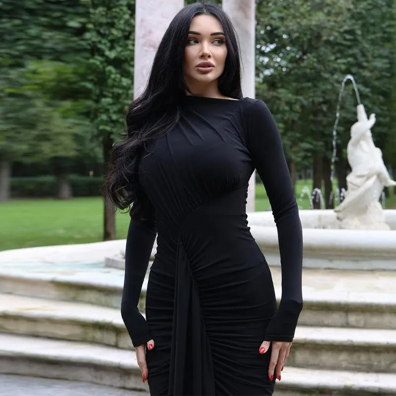 fashion sexy long-sleeved hip skirt autumn and winter women's clothing new slit fishtail dress female