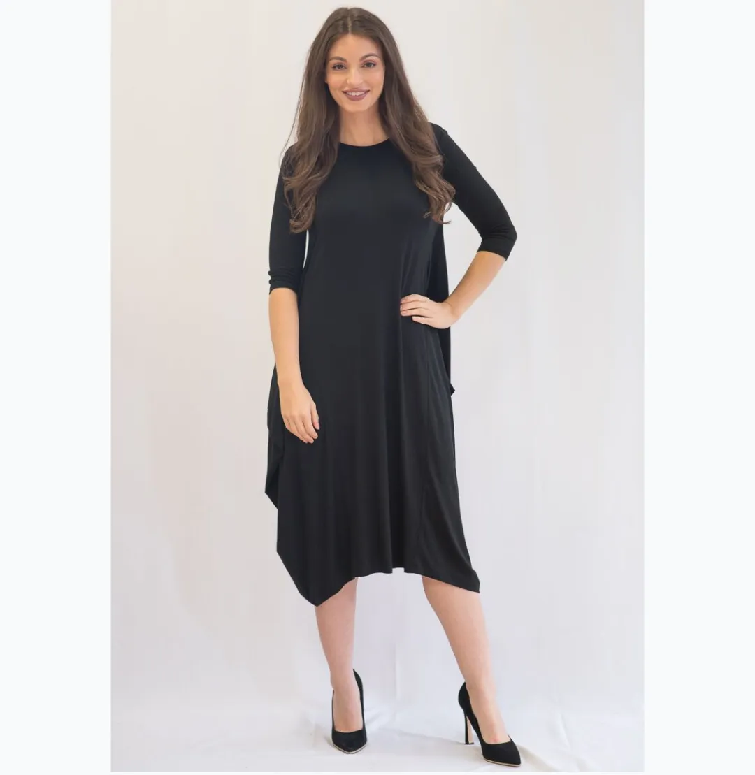 Georgiana Dress -Solid Black Long Sleeves