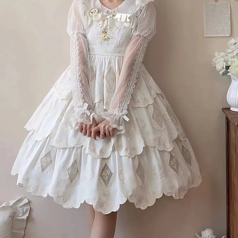 Irises under Moon ~ Elegant Flower Embroidered Lolita JSK Dress