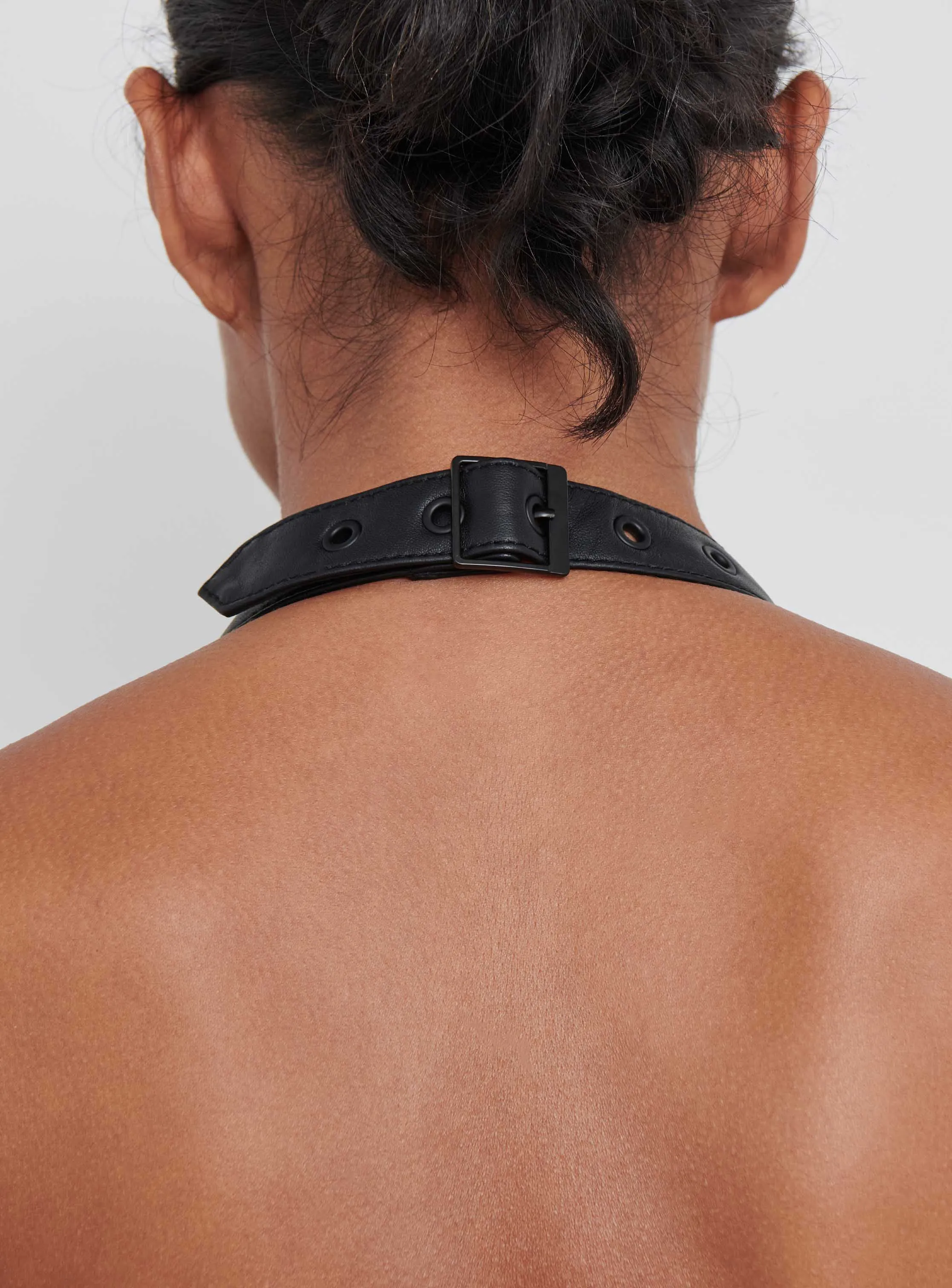 Leather Backless Halter Top