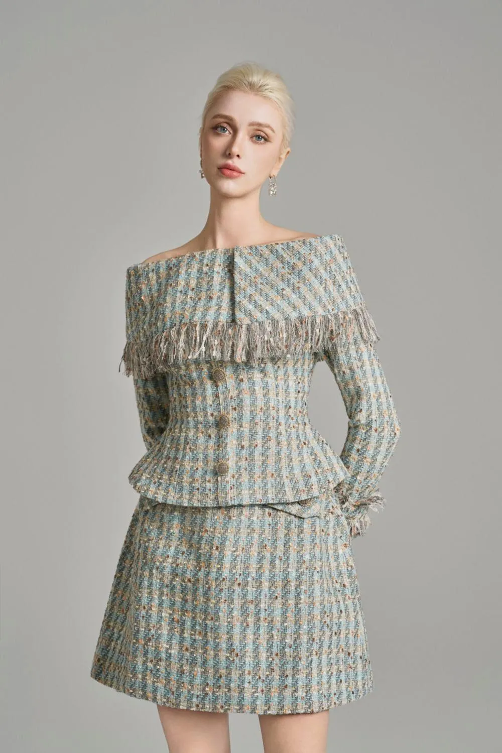 Loretta A-line Side Pocket Tweed Mini Skirt