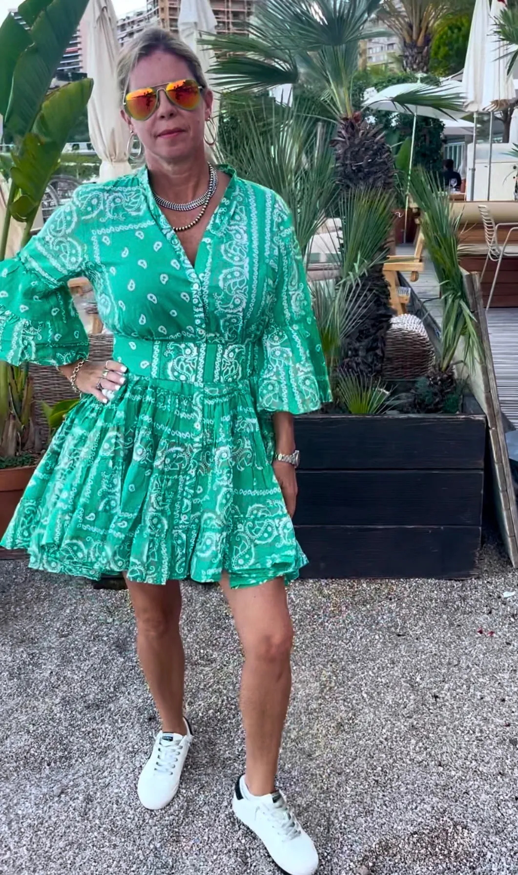 Ruffle Bandana Dress - Green