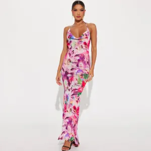 Women Summer Sexy Lace up Backless Maxi Dress Print Dress Women